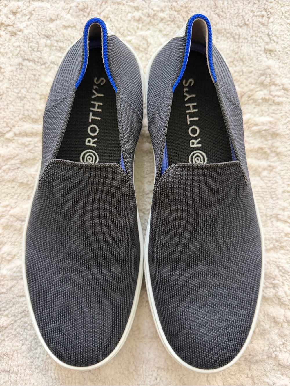 Rothy's Men’s Slip-On Loafers in Charcoal with Blue Trim